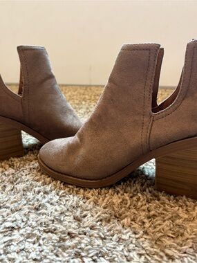 Soda Taupe Suede Cutout Block Heel Booties